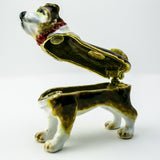 French Bulldog figurine with liftable top showing hidden storage compartment