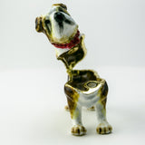 Rear view of plush French Bulldog stuffed toy with curled tail