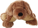 Close-up front view of brown dog pillow with floppy ears and paws