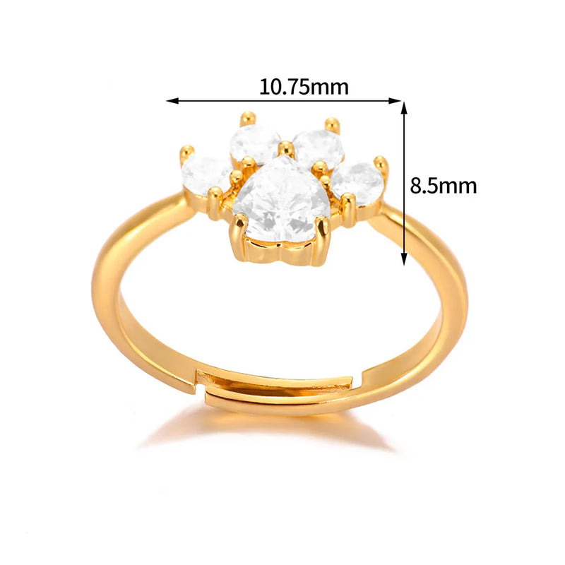 Paw Print Zircon Ring – Sterling Silver Pet Lover Jewelry, Size 7