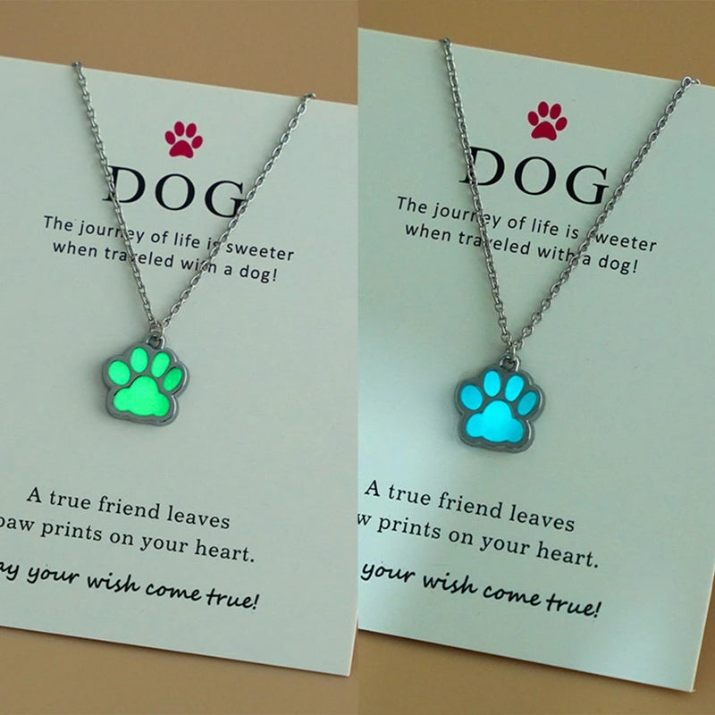 Glow-in-the-Dark Paw Necklace – Zinc Alloy Pet Lover Gift, 45cm