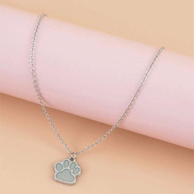 Glow-in-the-Dark Paw Necklace – Zinc Alloy Pet Lover Gift, 45cm