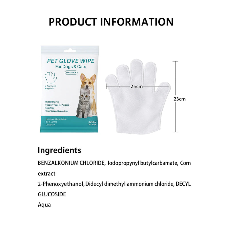 Detailed view of ingredients and product features for the pet cleaning gloves