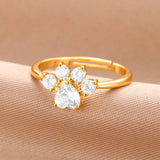 Paw Print Zircon Ring – Sterling Silver Pet Lover Jewelry, Size 7