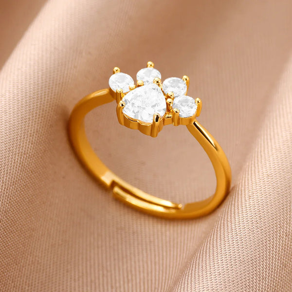 Cartoon Paw Zircon Ring