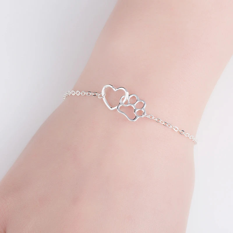 Adjustable Paw Charm Bracelet - Zinc Alloy Pet Lover Gift, Lobster Clasp