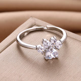 Paw Print Zircon Ring – Sterling Silver Pet Lover Jewelry, Size 7