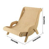 Side view of the wooden cat scratcher chair with dimensions marked