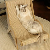 Long-haired cat sitting comfortably on a sisal cat scratch chair