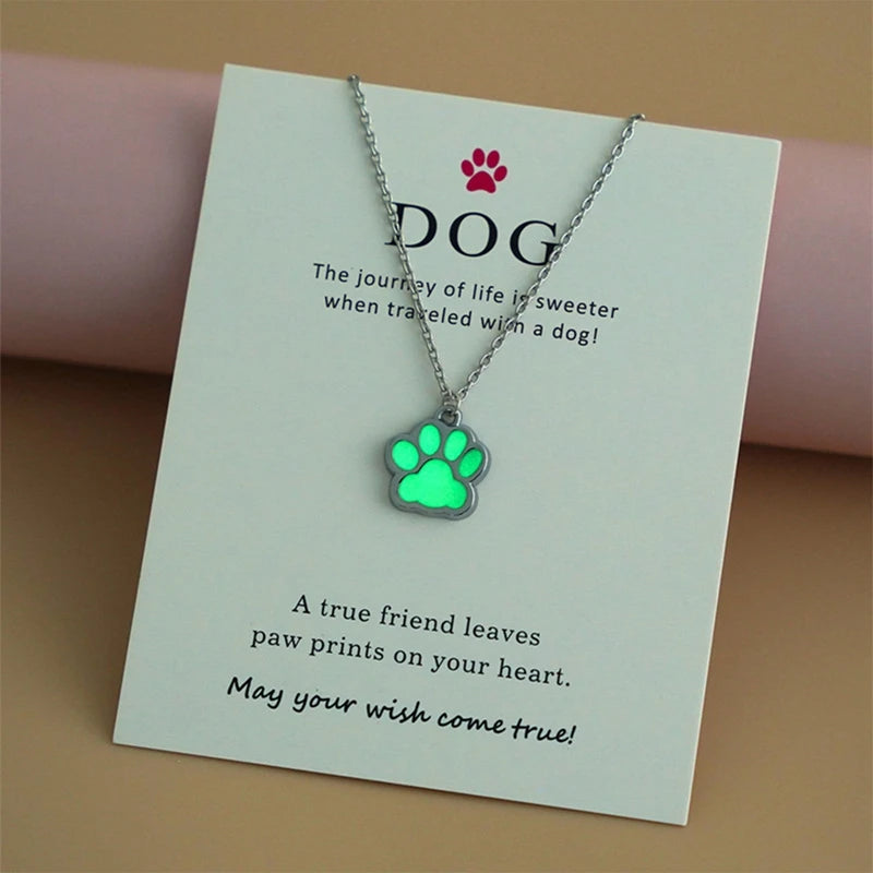 Glow-in-the-Dark Paw Necklace – Zinc Alloy Pet Lover Gift, 45cm