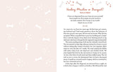 Decorative intro page with white dog and bone icons on a pale pink background