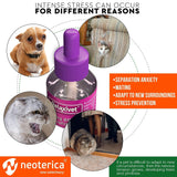 Visual showing Relaxiv diffuser being safe for cats and dogs with before-and-after behavior improvement icons
