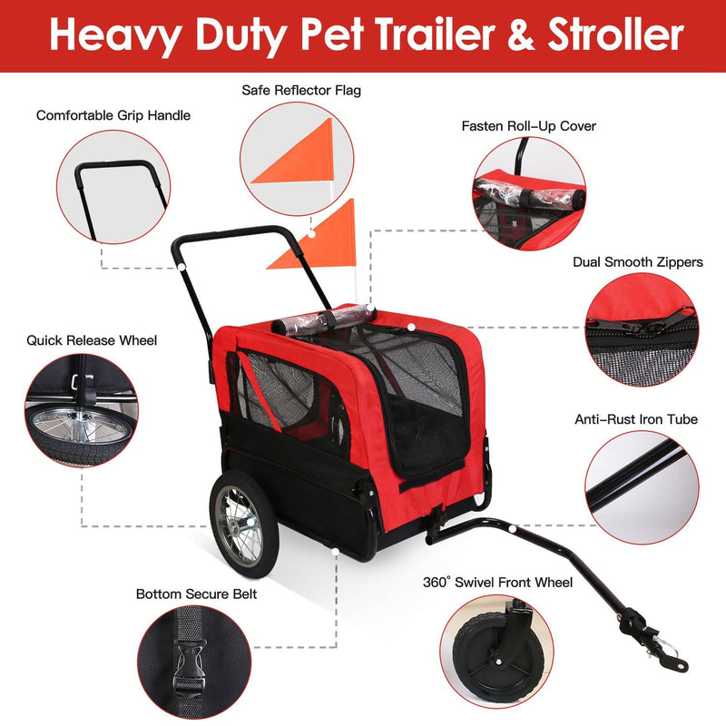 2-in-1 pet bike trailer and stroller