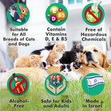 Icons and text highlighting the wipes as sulfate-free, paraben-free, and safe for all breeds and sizes